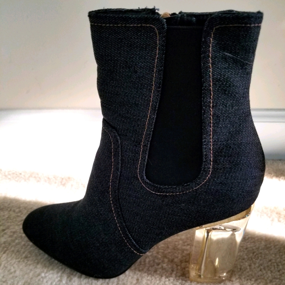 Cape Robbin Denim Booties with Lucite Heel